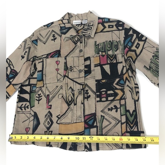 Chico's Linen Jacket LOVE HAPPY JOY Abstract Graffiti - Picture 10 of 12